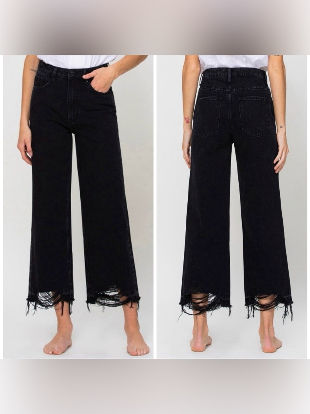Vervet Black Raw Hem Wide Leg Jeans - 27